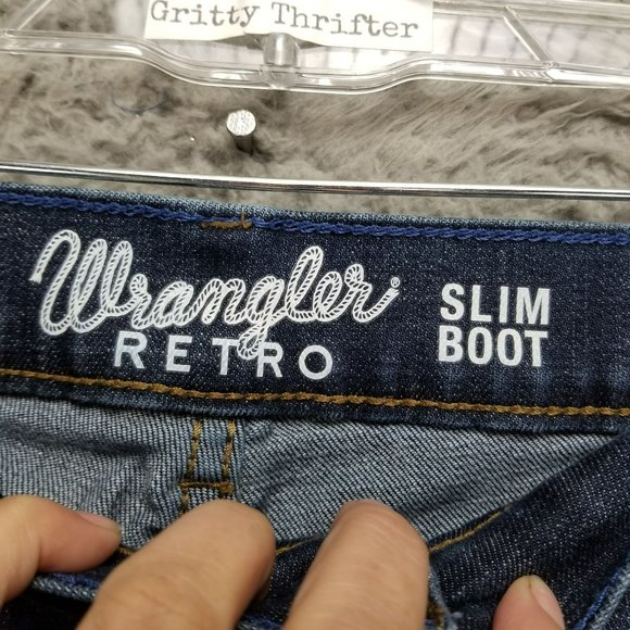 Wrangler Jeans Mens 33x30 Retro Dark Wash Stretch Mid Rise Slim Boot - Picture 5 of 16